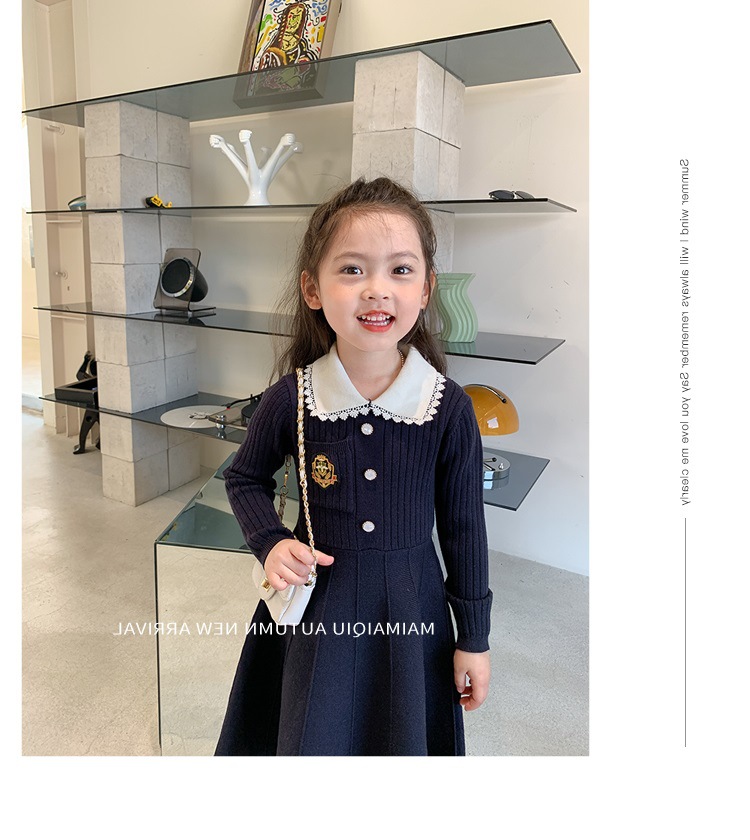 Jupe en laine pour filles, nouvelle collection automne/hiver 2023, pull à bas pour bébé, manches longues, col rabattu, Style Wetern_voghion.com