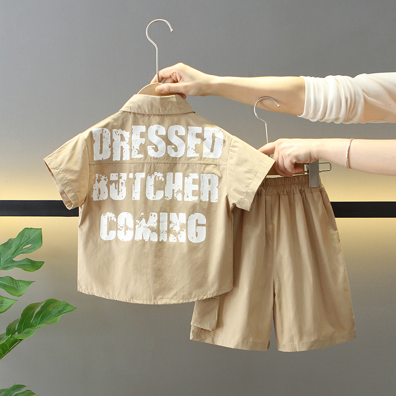 7868 Traje de verano para niños 2025 Nuevo estilo Camisa de moda para niños Pantalones cortos Traje de dos piezas Ropa de verano para bebés Trendy