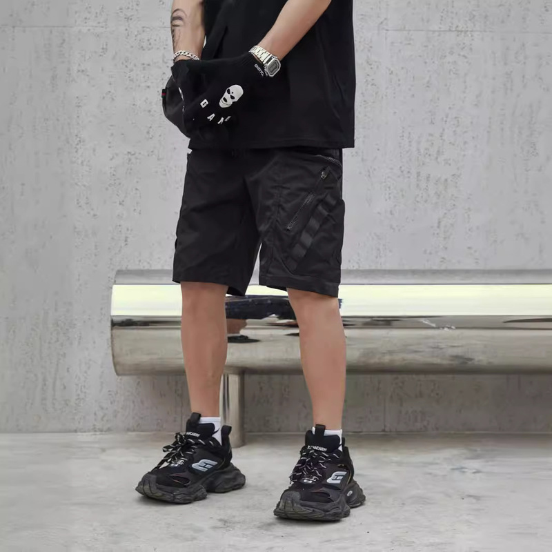 Niche Summer Functional Workwear Shorts Men's Loose Multi-Pocket Distinctive Stitching Ribbon Sports Pants Trendy Brand