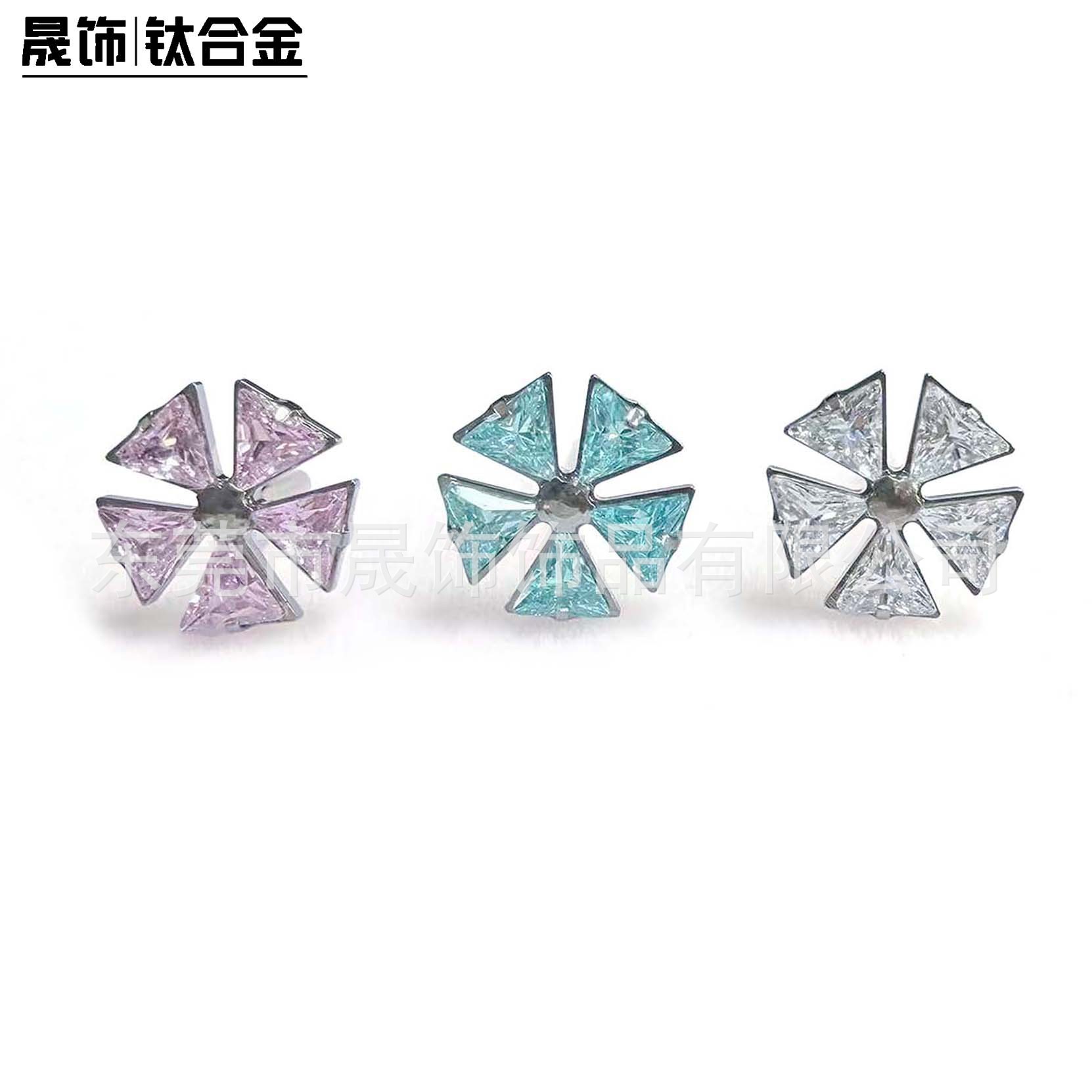 F136 Titanium 风车 Studded Cubic Zirconia Ear Stud Helix Cartilage Stud G23 Implant Grade Titanium 人体 Piercing Jewelry Accessories 头