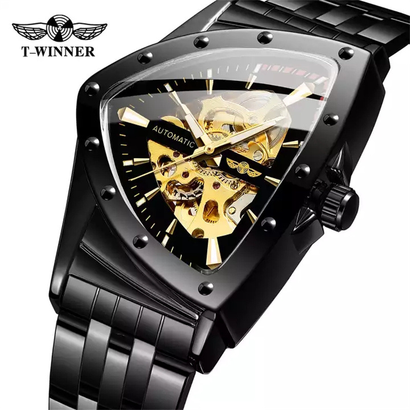 Ganador estilo europeo y americano de los hombres de moda casual hueco triángulo reloj cabeza reloj mecánico automático generación