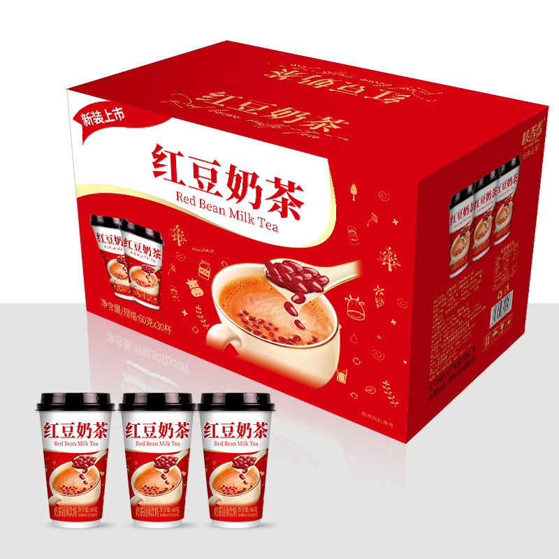 Classic Red Bean Milk Tea 30-Cup Gift Box Instant Milk Tea Powder Student Breakfast Meal Replacement Beverage Wholesale