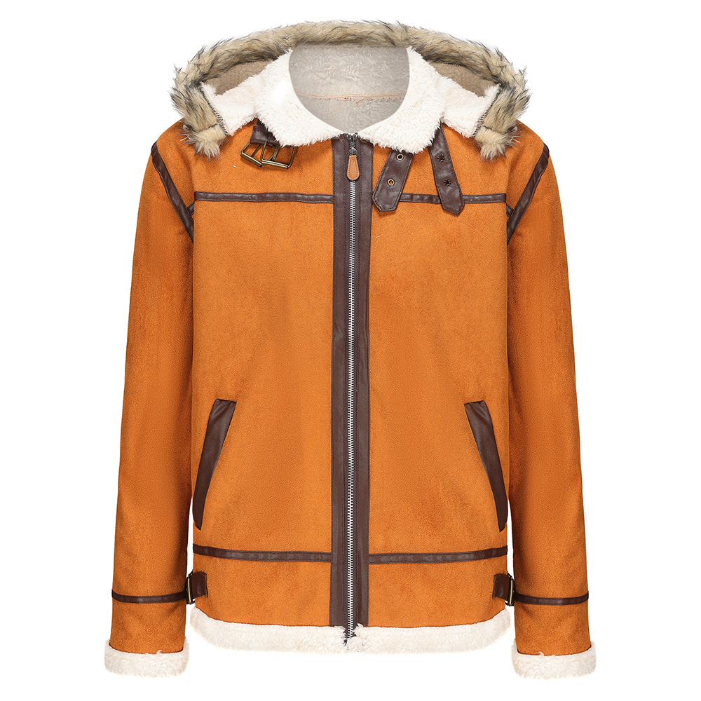 Wintermantel aus Wildlederfell mit integriertem warmem Fell, kombinierter lässiger Herrenmantel mit Reißverschluss_voghion.com