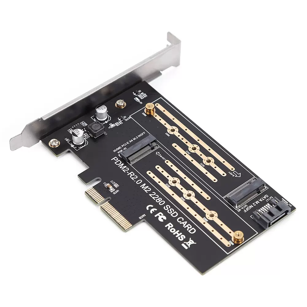 PCIE转M.2NVME/NGFF高速双盘位转接卡 台式电脑SSD固态硬盘扩展卡