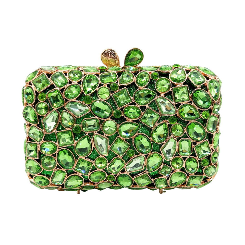 Túi clutch dạ hội đính đá giả kim cương kiểu vuông nhỏ cầm tay nữ — trái cây xanh, bạc, nâu, Tùy chỉnh