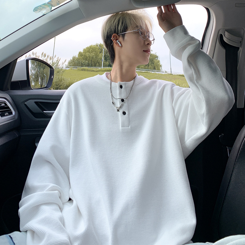 Henley Collar Long-sleeve T-shirt For Men, American Style Heavy-weight Youth Base Shirt, Spring And Autumn High-end_voghion.com