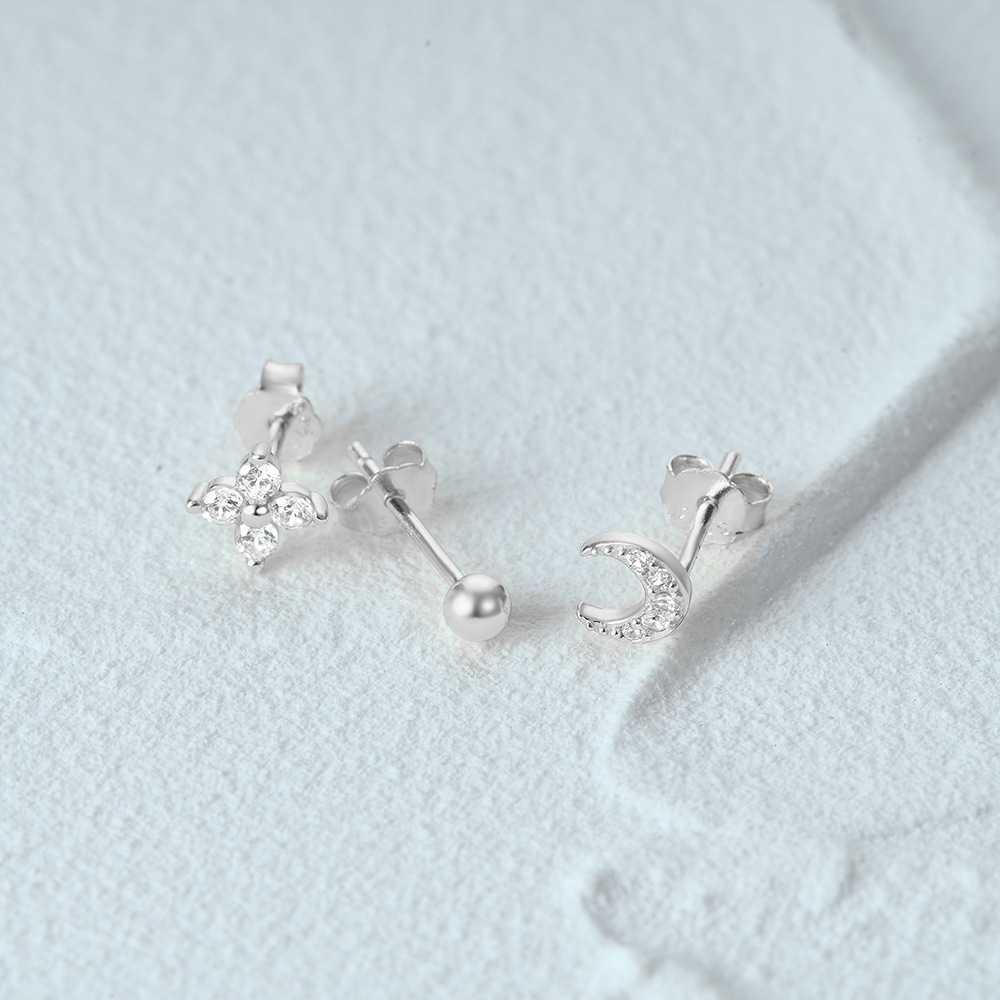 3g Weight Ear Studs Classification 1 Set Quantity Daily Occasion 925 Sterling Silver Material Star, Butterfly Pattern Women's Gender Plating Design Simple Style Style 1 Set 925 Sterling Silver Star Butterfly Ear Studs 18