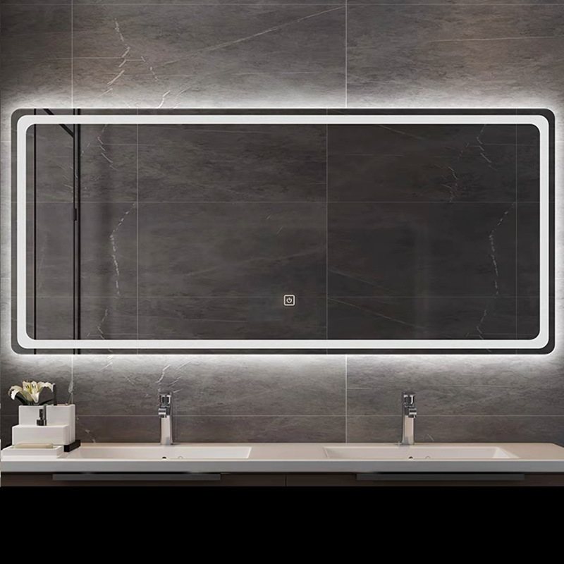 Espejo inteligente LED simple estilo luminoso espejo de baño espejo de maquillaje de desempañamiento de toque espejo de baño tipo pared espejo de baño