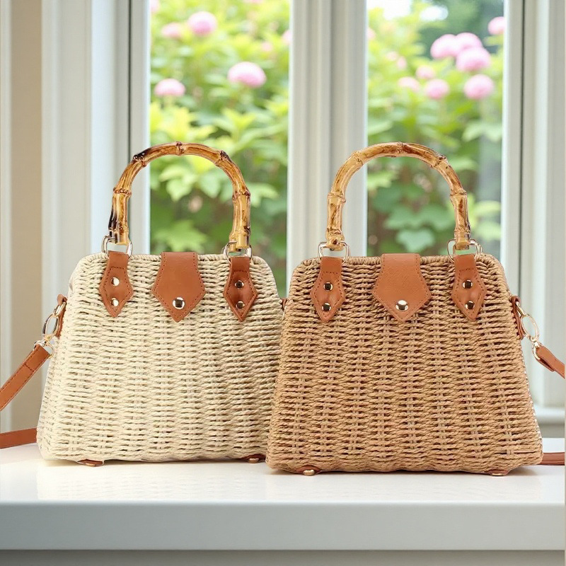 Popular Style High-grade Straw Bag Light Luxury Bamboo Handheld Square Bag Handmade Woven Bag Iron Frame Crossbody Bag Shoulder Bag