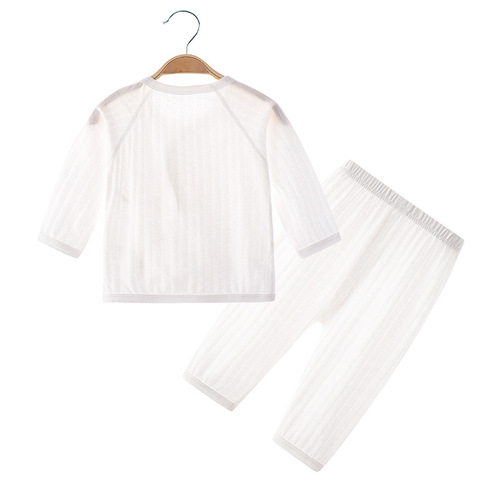 Baby air-conditioning clothing summer thin wing boneless newborn clothes pure cotton monk suit long-sleeved baby pajamas