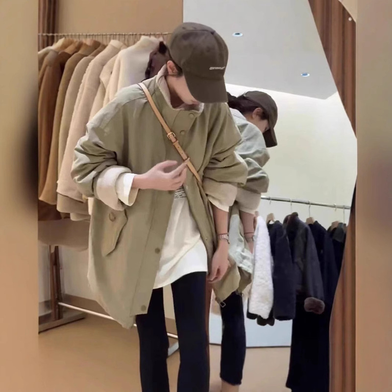 Korean-style stand collar parker coat thickened coat 2024 winter new stitching lamb wool mid-length coat cotton Korean-style stand collar parker coat thickened coat 2024 winter new stitching lamb wool mid-length coat cotton