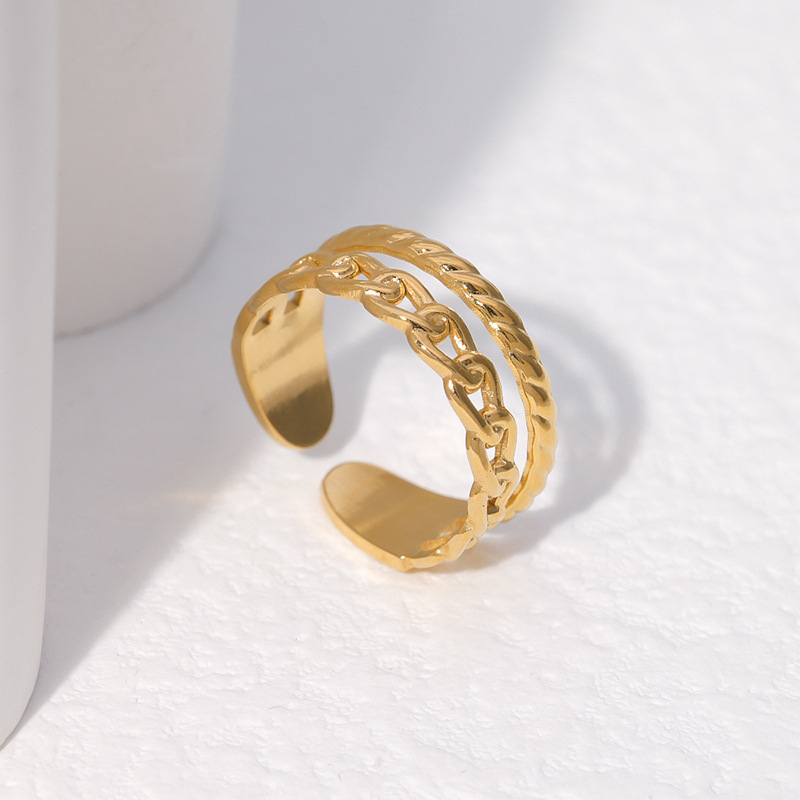 Elegant Geometric Stainless Steel Chain Open Ring