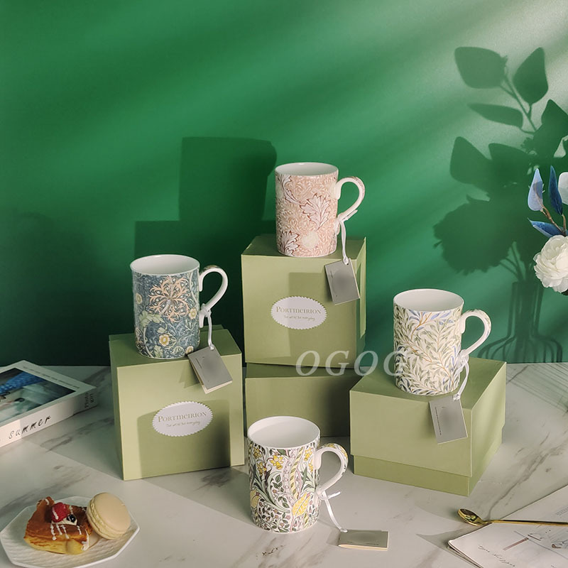 Cross-Border Porter's Bone China Mug Coffee Cup Souvenir Flower Ceramic Cup High-Value Household Water Cup Cup