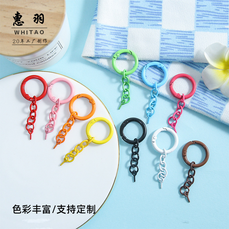 Colorful Painted Spring Clasp with Four-Section Chain, Horn-Shaped Keychain Accessories, Handmade Material Kit, Doll Pendant Wholesale Colorful Painted Spring Clasp with Four-Section Chain, Horn-Shaped Keychain Accessories, Handmade Material Kit, Doll Pendant Wholesale