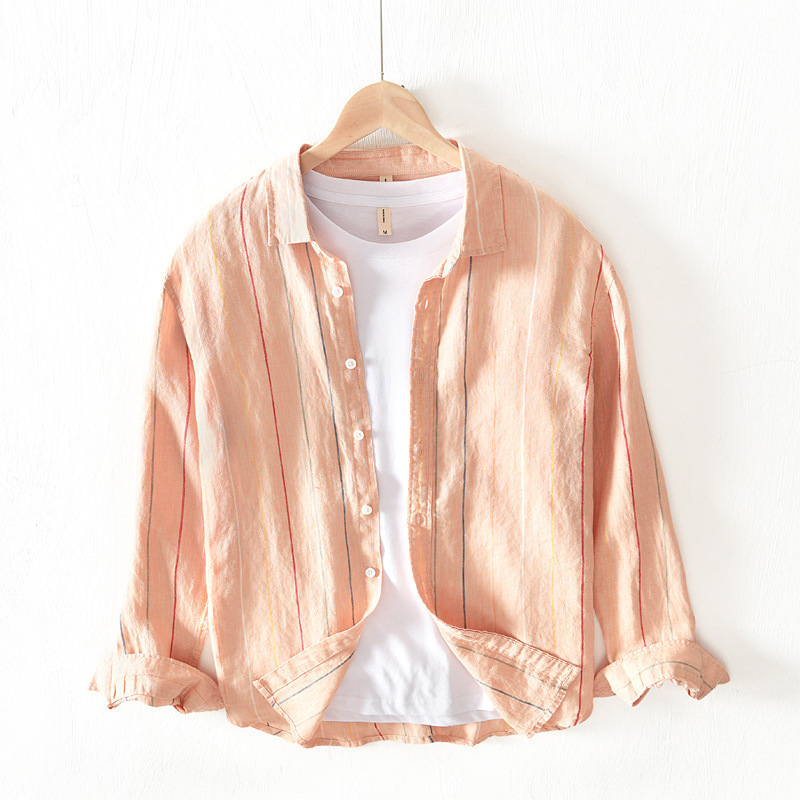 L523 new thin breathable versatile shirt men's casual trend colorful striped long sleeve shirt men a generation of hair