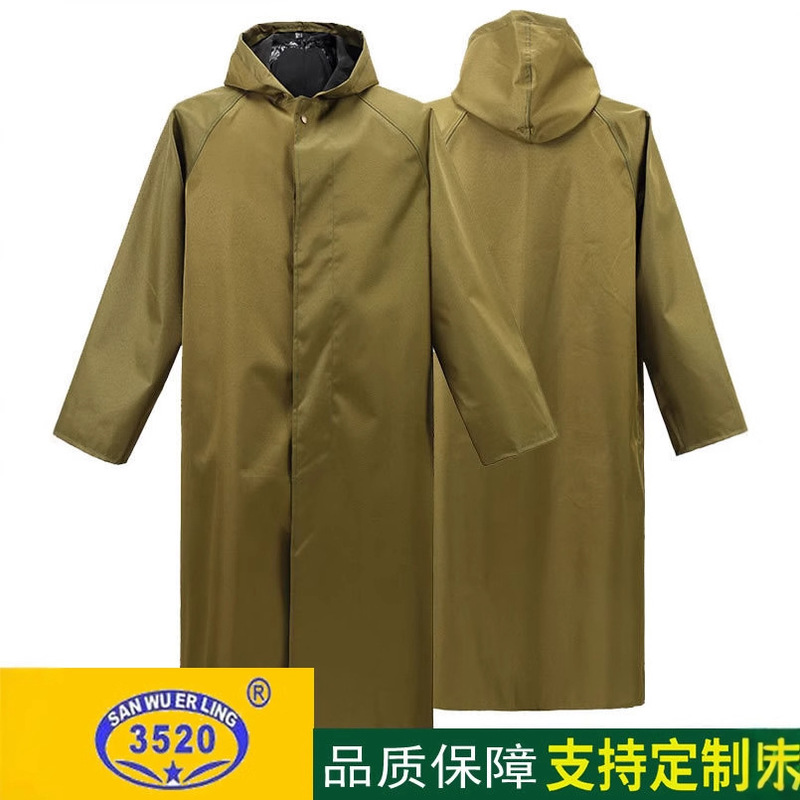 Factory Direct Supply 3520 Canvas Raincoat Adult One-Piece Flood-Proof Unisex Outdoor Workwear Trench Coat Style Camouflage Rain Poncho