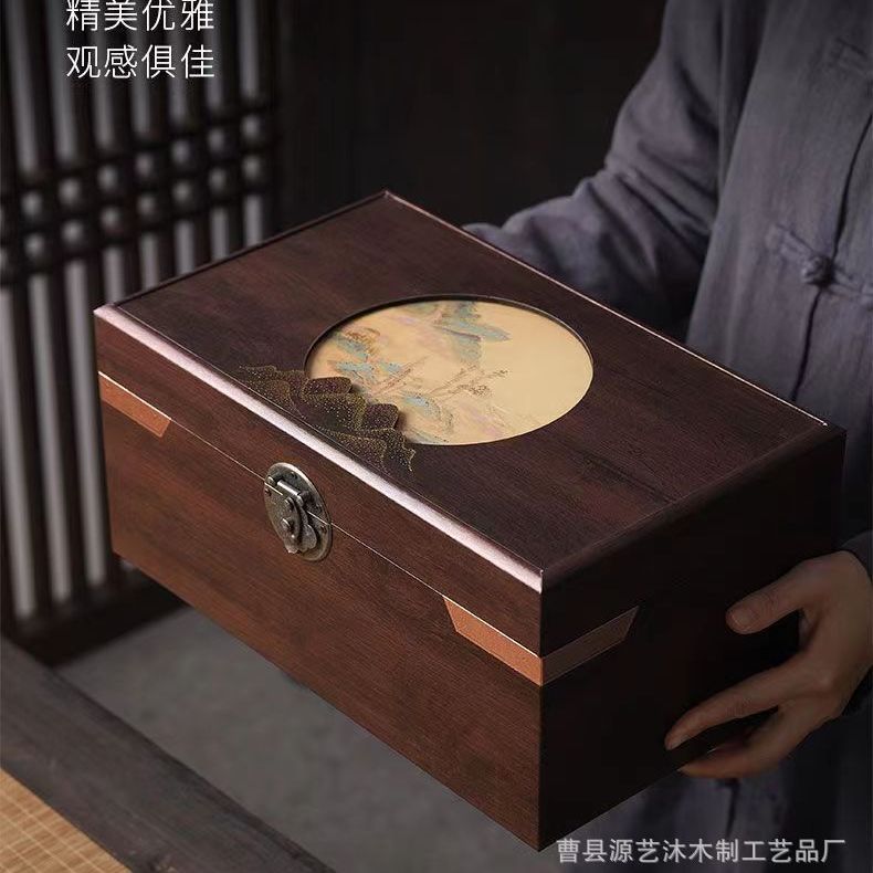 木质茶叶包装盒景德镇瓷器礼品盒家用散茶叶礼品箱创意网红包装盒