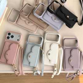 iPhone17Pro/16花朵手机壳适用苹果13斜挎绳12插卡保护套荔枝皮11