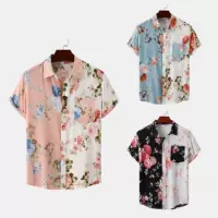 Внешняя торговля от имени EBAY AliExpress Amazon 2024 Летний новый мужской цветок сшивание рубашки с короткими рукавами мужской