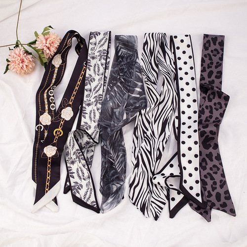 Package Silk Scarf Print Slim Long Strip Pointed Small Ribbon Hair Band Women Hair Tying Silk Gift Box Gift Set