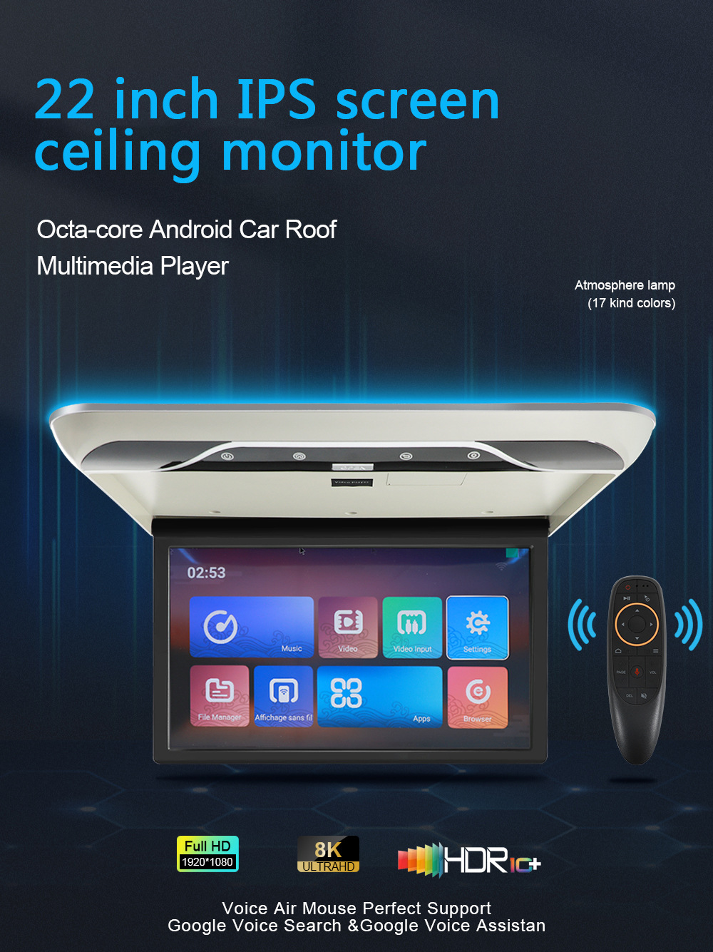 22inch Rv, Commercial Vehicle, Bus, Universal Vehicle-Mounted High-Definition Display, Tv, Android Touch Ceiling Monitor