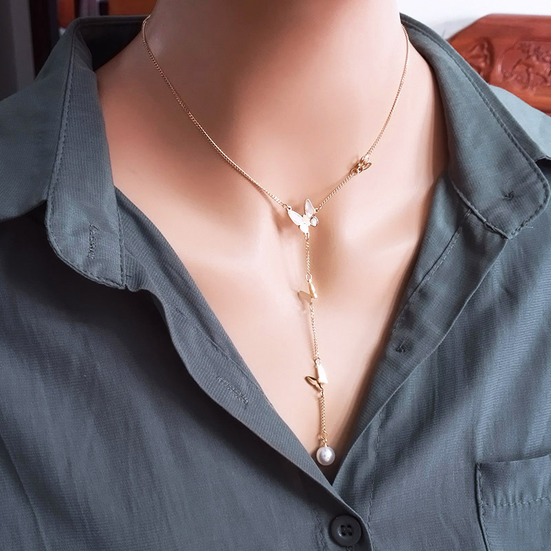 Fashion Butterfly Titanium Steel Inlay Shell Pendant Necklace 1 Piece 1 Pair