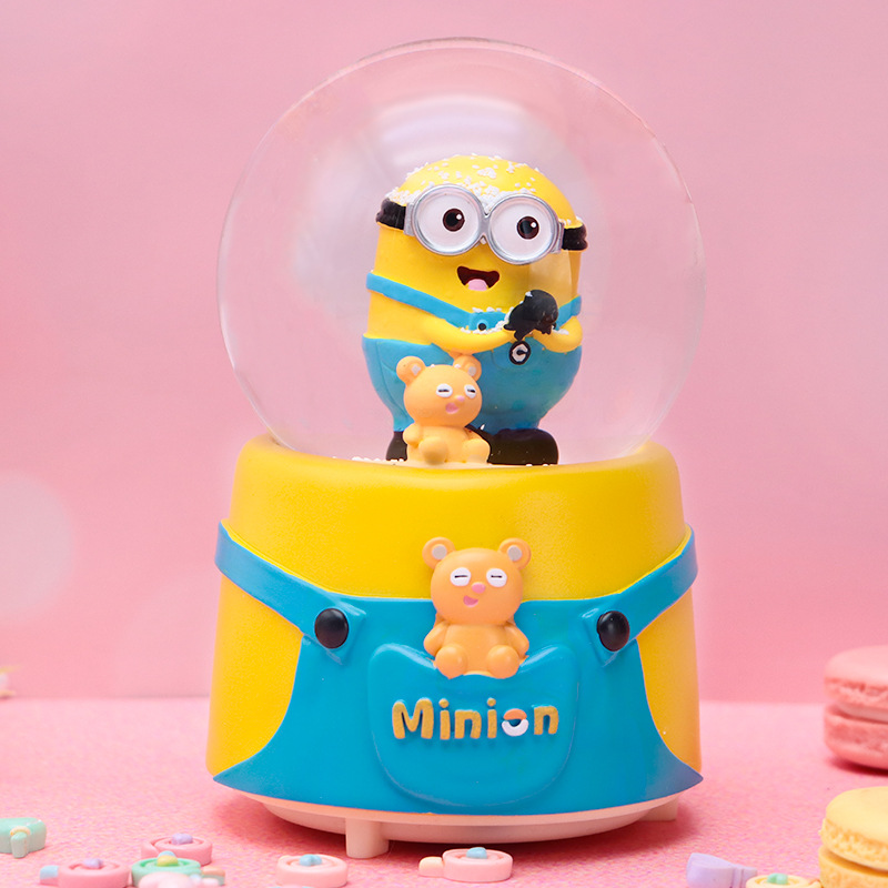 Linda campana tren azul gordo bola de cristal caja de música para niños y compañeros de clase regalo caja de música de nieve brillante