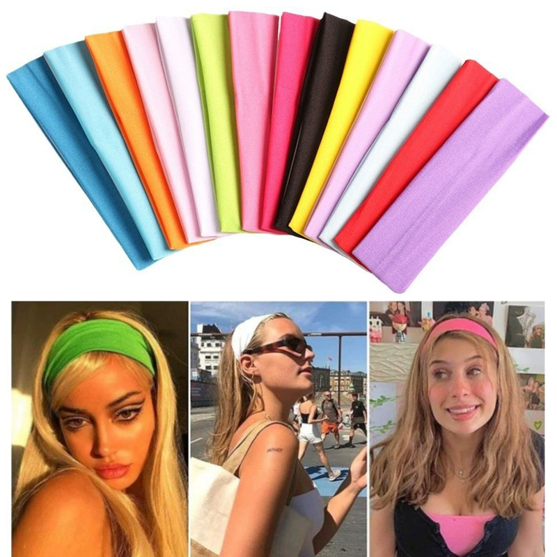 Европейский и американский взрывной сплошной цвет с высокой эластизой повязки на голову Йога Спортивные повязки для волос
