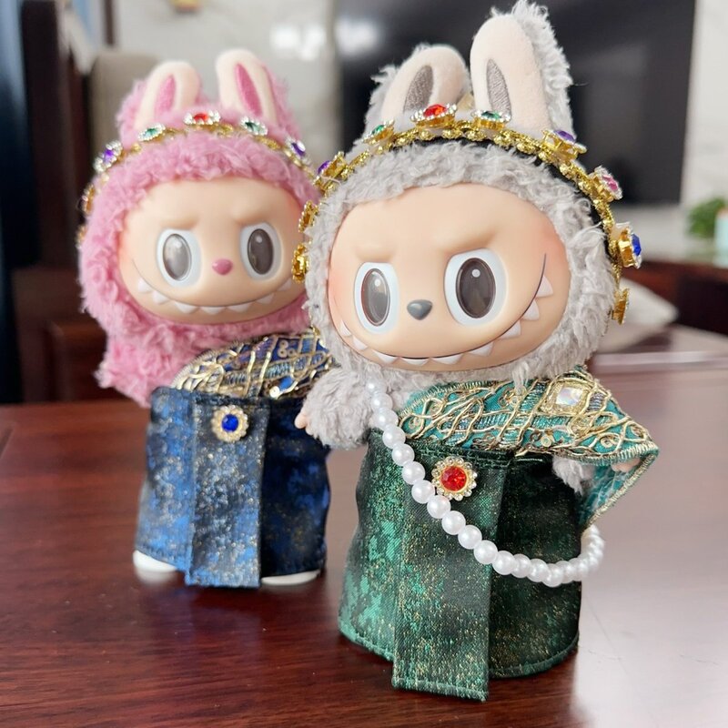 17cm Labubu Thai Doll Clothes Cute Style Clothes + Headband + Necklace First, Second, and Third Generation Doll Clothes
