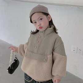 儿童冬款棉衣男女宝宝洋气宽松拼接羊羔毛加绒加厚卫衣中性外套潮