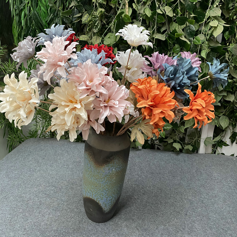 4叉紫蘭婚慶家居裝飾擺件 仿真植物花園牆面裝飾假花花束仿真絹花