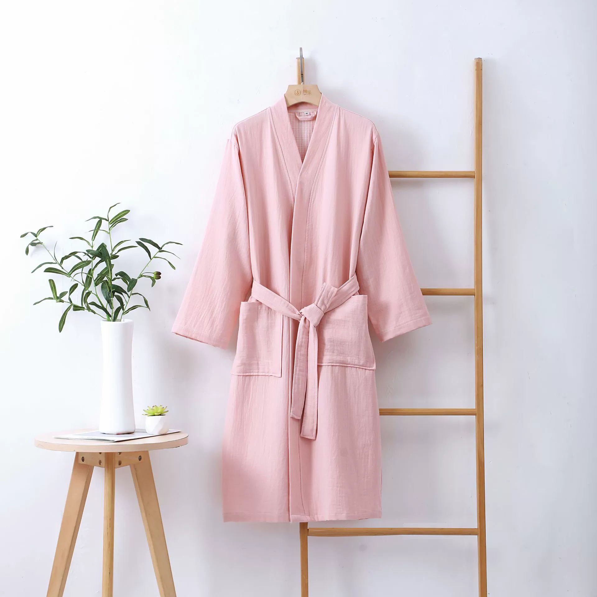 Cotton gauze long bathrobe, for beloved