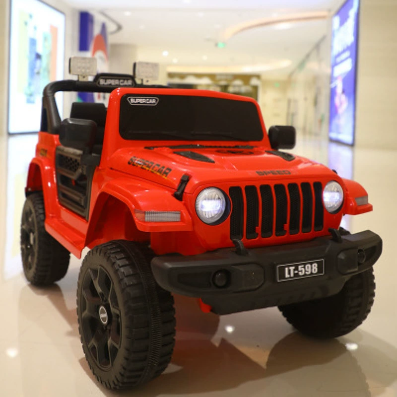 Электромобиль на батарейках 12В с пультом дистанционного управления, jeep для детей, кожаное сиденье и музыка, полноприводный