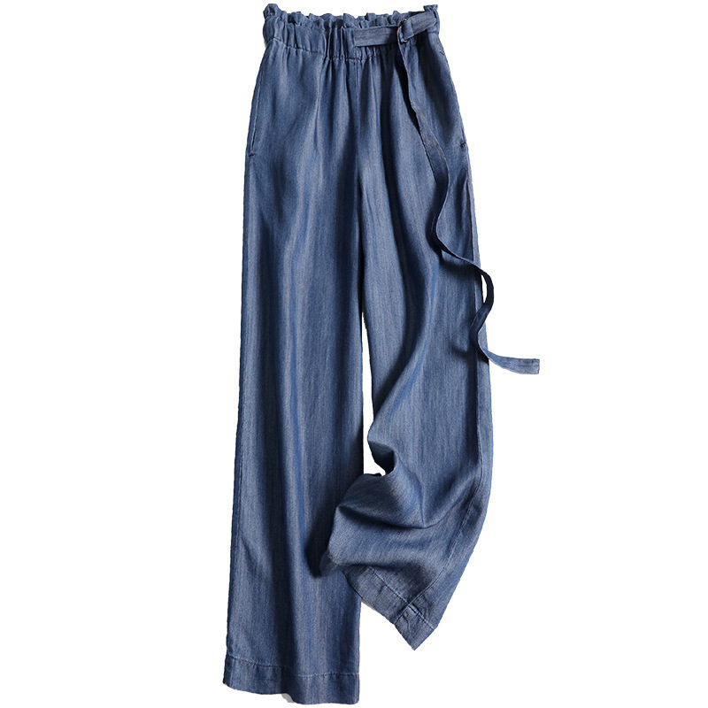 2026 Japanese-Style Slim-Fit Thin Tencel Denim Wide-Leg Pants High-Waisted Drapey Loose Ice Silk Casual Floor-Length Pants