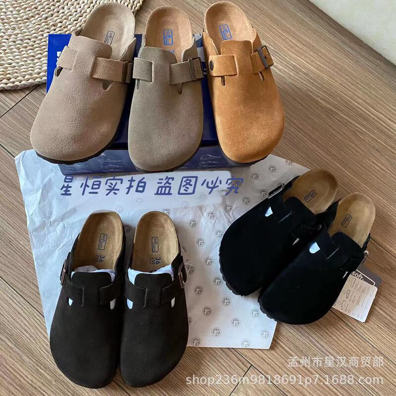 Birkenstock-Style Half-Slippers for Women, 2025 Autumn Casual Leather Cork Slippers, Closed-Toe Flat Men's Half-Slippers, Comfortable Birkenstock Shoes