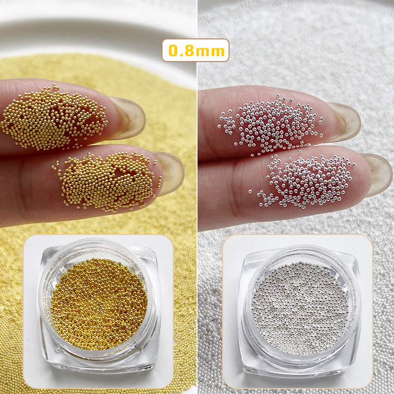 0,4mm Mini pequeños granos de acero accesorios de uñas tamaño pequeño cuentas redondas de metal DIY decoraciones de uñas Accesorios