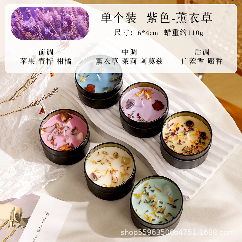 Flores secas incienso adornos de cera de cera de soja de alta calidad mujer lata de hierro perfume regalo de mano caja de regalo de aceite esencial vegetal al por mayor