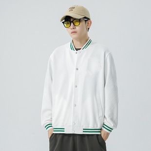 Autumn and Winter Pure Color Baseball Uniform for Men 2025 New Korean Style Stand-Up Collar Buttoned Knitted Jacquard Cardigan Top Clothing Manufacturer