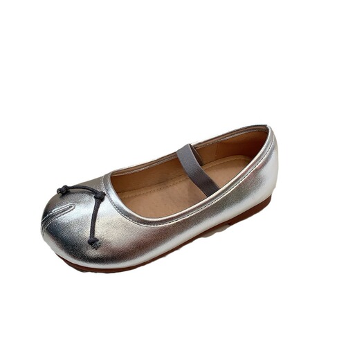 Silver fake split-toe children's shoes for children 1-3-6 years old girls' small leather shoes 2024 spring shallow mouth baby princess shoes