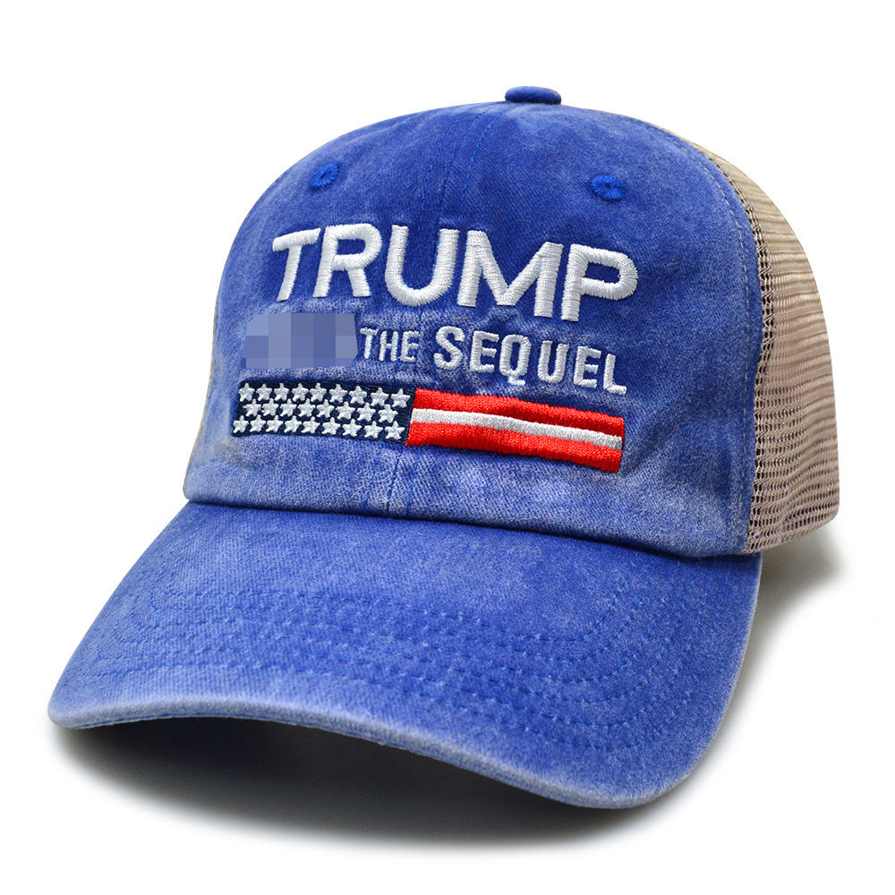 2024 New Washed Mesh Baseball Cap Cross-border Hot Sale Sunscreen Sports Cap US Election Duck Tongue Hat