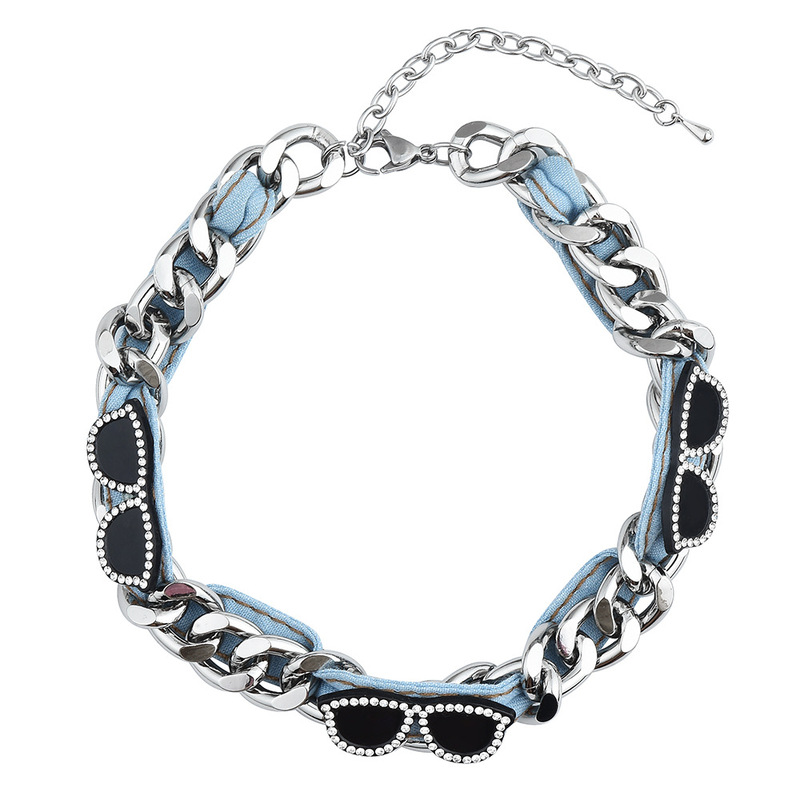 Trendy Cool Sunglasses Necklace, Hip-Hop Style, European and American Fashion, Thick Chain, Denim Choker