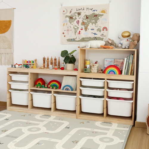 Montessori children's toy storage rack large capacity bookshelf display rack storage cabinet baby toy storage cabinet solid wood
