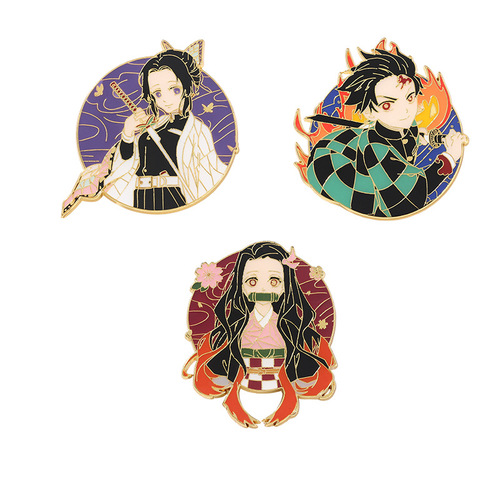 Cross-border Demon Slayer Brooch Butterfly Nezuko Tanjiro Character Brooch Metal Oil Drop Badge