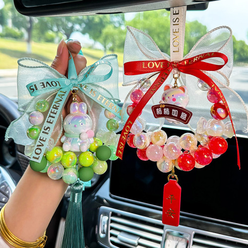 Live candy beaded car hanging electroplating UV plated color round beads diy beaded goddess jewelry car pendant