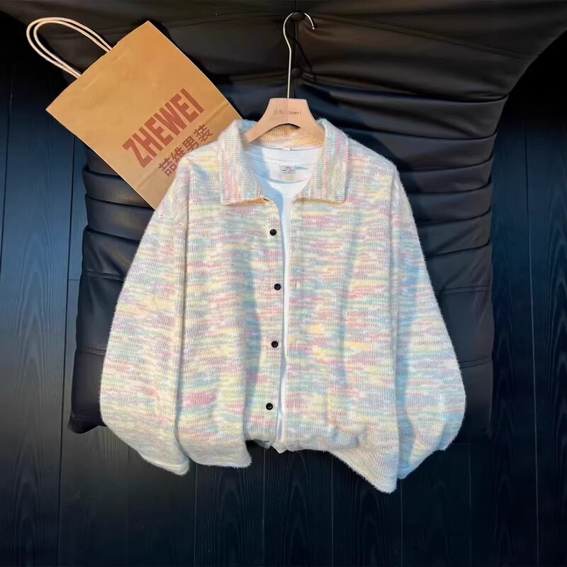 Chanel-Style Colorful Lapel Long-Sleeve Shirt for Men, Spring Couple's Cardigan Sweatshirt, High-End Design Knit Jacket Chanel-Style Colorful Lapel Long-Sleeve Shirt for Men, Spring Couple's Cardigan Sweatshirt, High-End Design Knit Jacket