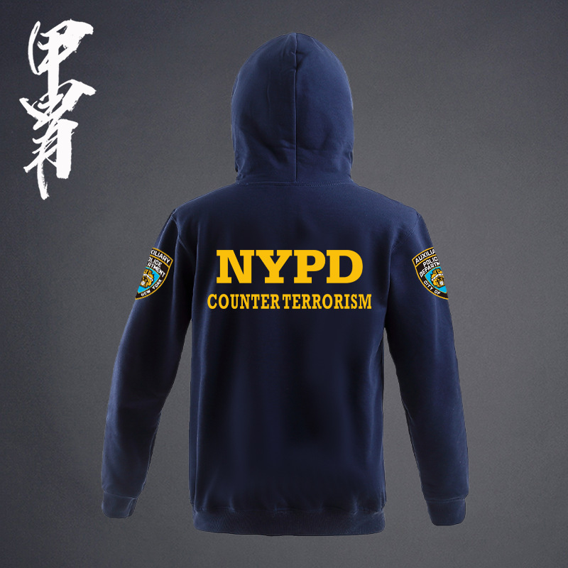 Autumn and Winter New NYPD Hooded Coat Fleece Thick Loose Hoodie Trendy Student Men's and Women's All-match Xizang Blue Sweater