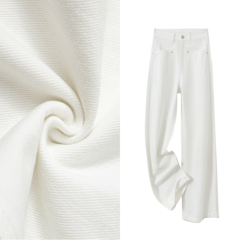 Early Spring 2026, White Wide-Leg Jeans for Women, High-Waisted Straight-Leg Denim, Non-Stretch Wide-Leg Pants, Slimming Effect