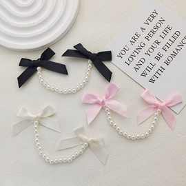 新款少女感珍珠蝴蝶结丝带甜美气简约手工手机壳配饰帽子包包配件