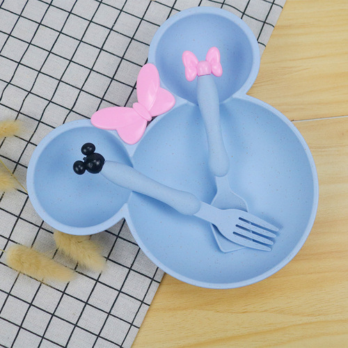 Cross-border kindergarten gift set, children's bowl and plate three-piece set, children's dinner plate, wheat straw baby food supplement tableware