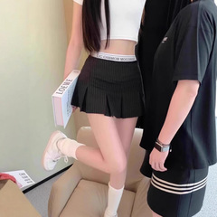 裙百褶裙子辣妹黑色假两件拼接半身裙高腰a字条纹包臀短款半裙短